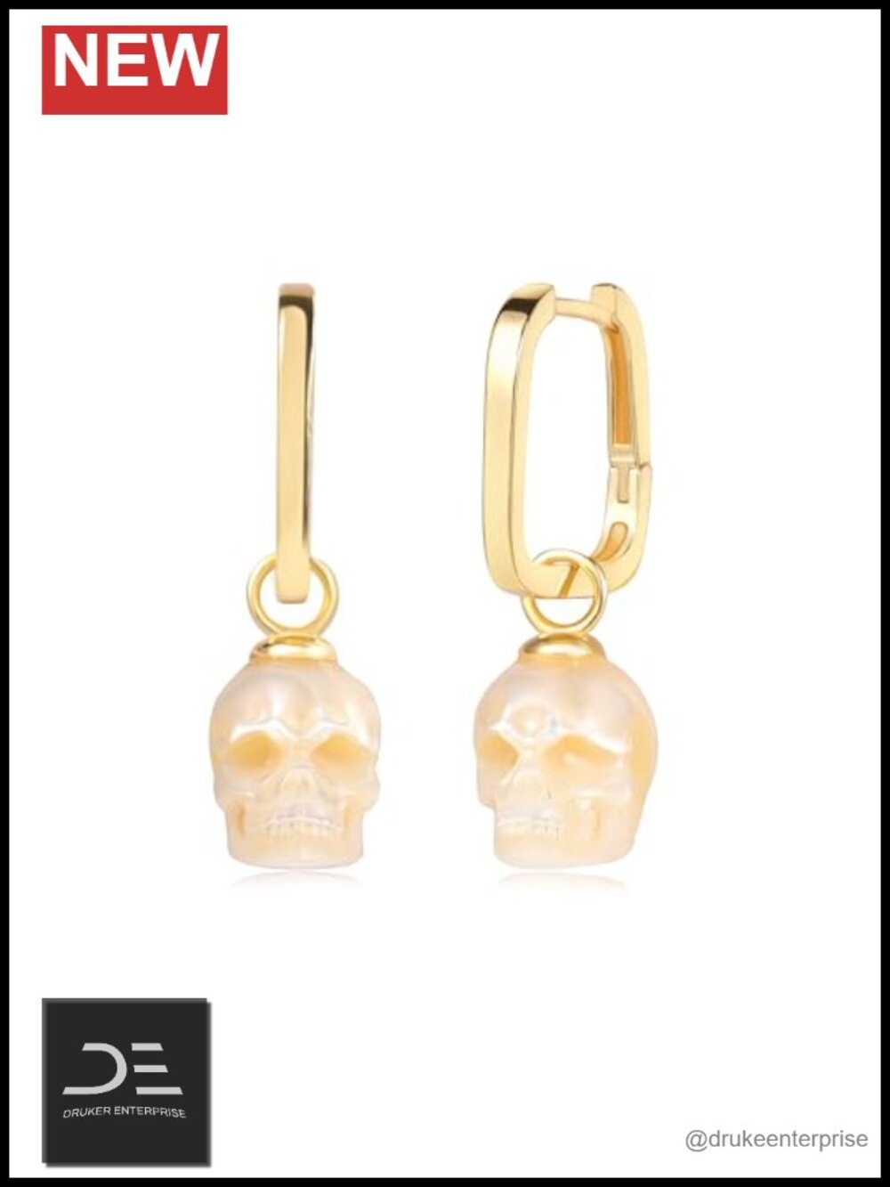 Pearl Skull Huggie Earrings 14K Gold Plated 925 Silver